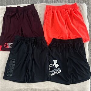 Under Armour Lot Boys Shorts Youth Large Black Maroon Orange